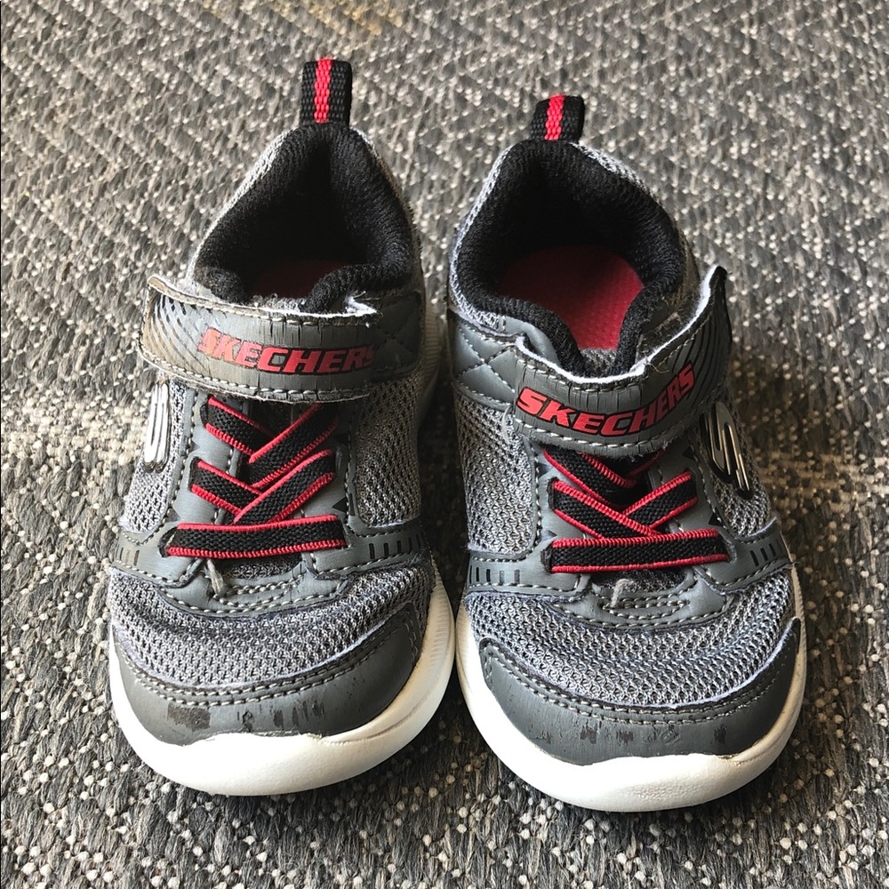 Skechers Kids Gray Sneakers with Red Accents